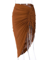 Femmes Jupe Café Marron Cordon Polyester Bas Asymétriques Robe Sexy