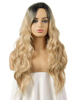 Femmes longue perruque légère or centre séparation fibre résistante à la chaleur Chic ébouriffé longues perruques synthétiques
