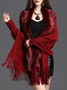 Femmes Manteaux En Fausse Fourrure Rouge Manches Longues Fausse Fourrure Frange Cardigan Manteau