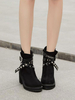 Femmes Martin Bottes Rivets Bout Rond Talon Chunky Bottines En Cuir PU