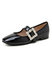 Femmes Mary Jane talons strass bout carré en cuir verni ballerines