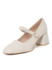 Femmes Mary Jane Talons Talons Mi-Bas Bout Carré Talon Chunky Perles Jolies Escarpins Abricot