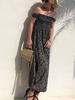 Femmes Maxi Dress Off The Shoulder Imprimé à manches courtes Split Bardot Dress