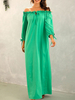 Femmes Maxi Robes Manches 3/4 Longueur Vert Bateau Cou Mousseline De Soie Longueur De Plancher Robe
