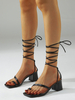Femmes mi-bas talons chic bout carré talon chunky élégant talons noirs à lacets