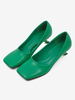 Femmes Mid Low Heels Chic Carré Toe Stiletto Heel Vert Slip On Heels