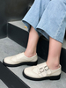 Femmes mocassins blancs en cuir Synthétique bout rond boucle détail Slip sur chaussures