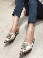 Femmes Mule Chaussures Rose Bout Pointu Strass Mules Dos Nu