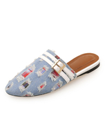 Femmes Mule Mocassins Denim Bout Rond Bout De Boucle Dos Plat Chaussures Chaussures Mule Bleu Clair