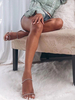 Femmes Mules À Talons Abricot Slip-On Gobelet Talon Transparent PC Haut Strass Sandales À Talons Décontractés