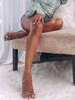 Femmes Mules À Talons Abricot Slip-On Gobelet Talon Transparent PC Haut Strass Sandales À Talons Décontractés