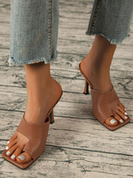 Femmes Mules À Talons Anneau Dorteil Talon Aiguille En Cuir PU Café Marron Mule Talons