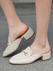 Femmes Mules En Cuir Synthétique Blanc Bout Rond Talon Chunky Mental Détaillée Chaussures Slip-On