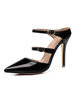 Femmes Mules Noir Pointu Toe Buckle Detail Mule Chaussures À Talons Hauts