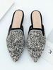 Femmes Mules plates à paillettes argentées à bout pointu Slip On Slide Chaussures