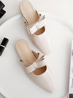 Femmes Mules plates Abricot clair Synthétique Cuir Carré Toe Bow Slip-On Slide Chaussures