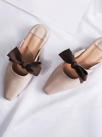 Femmes Mules plates en cuir Synthétique à bout carré Bow Slip-On Slide Chaussures