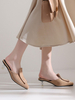 Femmes Mules Sabots Micro Suede Upper Deep Apricot Square Toe Crystal Low Heel Slip-On Chaussures