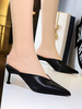 Femmes Mules Sabots Synthétique Cuir Noir Bout Pointu Slip-On Chaussures Pour Lété