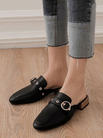 Femmes Mules Sabots Synthétique Cuir Noir Bout Rond Slip-On Chaussures