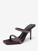 Femmes Mules Talons Strass Satin Bas Mules Bout Ouvert Talon Aiguille