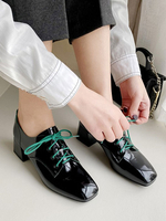 Femmes noir bout carré en cuir Synthétique à lacets Oxfords