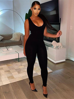 Femmes noir bretelles cou sans manches polyester coton maigre été une pièce tenue combinaisons