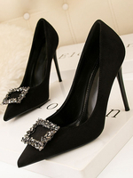 Femmes Noir Chaussures De Soirée À Talons Hauts En Daim Cuir Bout Pointu Talon Aiguille Strass Chaussures De Soirée
