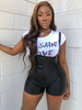 Femmes Noir Salopette Short Oeillets PU Cuir Casual Skinny Salopette
