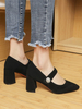 Femmes Noir Talons Mi-bas Bout Pointu Élégant Micro Suede Chaussures