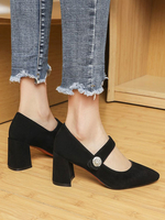 Femmes Noir Talons Mi-bas Bout Pointu Élégant Micro Suede Chaussures