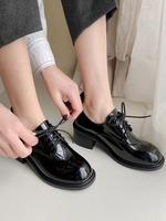 Femmes noires Oxfords bout rond en cuir Synthétique à lacets chaussures décontractées