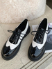 Femmes Oxford chaussures bout rond verni Synthétique bloc de couleur supérieur sculpté à lacets chaussures décontractées