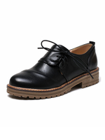 Femmes Oxford Chaussures Noir Bout Rond Dentelle Chaussures Casual