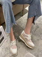 Femmes Oxfords abricot bout rond en cuir Synthétique à lacets chaussures de sport