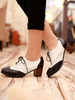 Femmes Oxfords noir classique bout rond en cuir Synthétique lacets