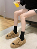 Femmes pantoufles dhiver kaki bout rond tricot laine supérieure chaussures plates décontractées