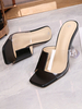 Femmes Pantoufles Noir Slip On Open Toe PVC Upper Acentela Geometric Heel Slippers