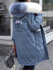 Femmes Parka Manteaux Bleu Fausse Fourrure À Capuche Manches Longues Brodé Veste de Souffleur Veste d\\