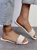 Femmes Perles En Cuir PU À Bout Ouvert Slip-On Slide Sandales Pantoufles Plates