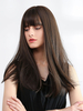 Femmes Perruques Noir Brunâtre Blunt Fringe Rayon Moyenne Perruque Synthétique Perruques