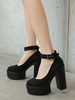Femmes Plateforme Pompes Bout Rond Boucle Talon Chunky Chic Talons Noirs Micro Suede