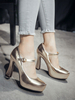 Femmes Plateforme Pompes Bout Rond Talon Chunky Argent Synthétique Cuir Femmes Chaussures