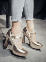 Femmes Plateforme Pompes Bout Rond Talon Chunky Argent Synthétique Cuir Femmes Chaussures