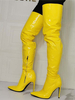 Femmes Plus La Taille Talon Aiguille Au-dessus Du Genou Bottes Brevet PU Haut Jaune Cuisse Bottes