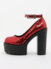 Femmes Pompes Turaux rondes Talons Chunky Chunky Chekle Chevle de la cheville rouge
