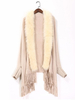 Femmes Poncho Col V Ecru Blanc Poncho Hiver Frange Cape