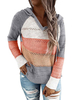 Femmes Pull gris Cut Out Stripes capuche manches longues Pulls cordonnet courtes