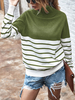 Femmes Pull Pull Hunter Vert Rayures Col Haut Manches Longues Pulls Décontractés