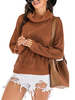Femmes Pull Pull Pulls Café Marron Col Haut Manches Longues Pulls